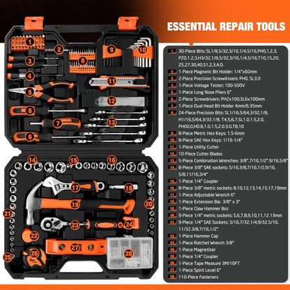 Tool Set General Household Hand Tool Kit with Plastic Toolbox Storage Case for Men, Home Repair, DIY Projects