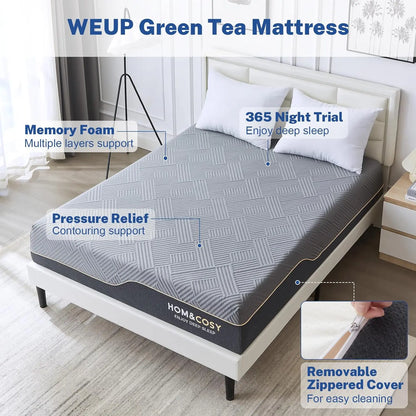 Hcore 10 Inch Queen Size Mattress, Luxury Cooling Gel Green Tea Memory Foam Firm Mattress, Medium Firm to Firm Mattress.