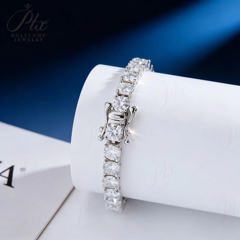 Round Cut 6.5mm Moissanite Tennis Bracelets For Women Men 925 Sterling Silver Chain Bracelet Fine Jewelry Party Anniversary