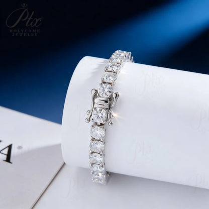 Round Cut 6.5mm Moissanite Tennis Bracelets For Women Men 925 Sterling Silver Chain Bracelet Fine Jewelry Party Anniversary