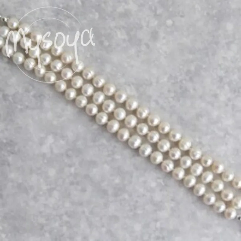 MYSOYA White Freshwater Pearl Three-ring Bracelet 6-7mm With Gift Box For Her/Him Birthday/Wedding/Christmas/New Year Gift