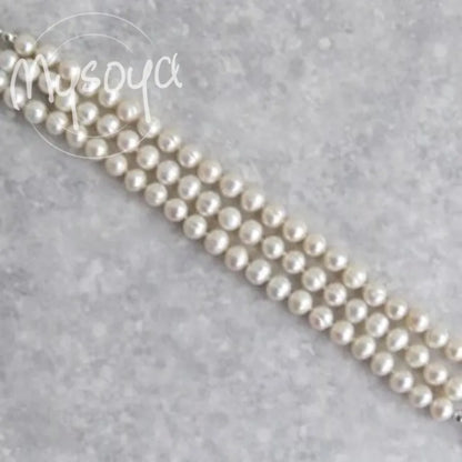 MYSOYA White Freshwater Pearl Three-ring Bracelet 6-7mm With Gift Box For Her/Him Birthday/Wedding/Christmas/New Year Gift