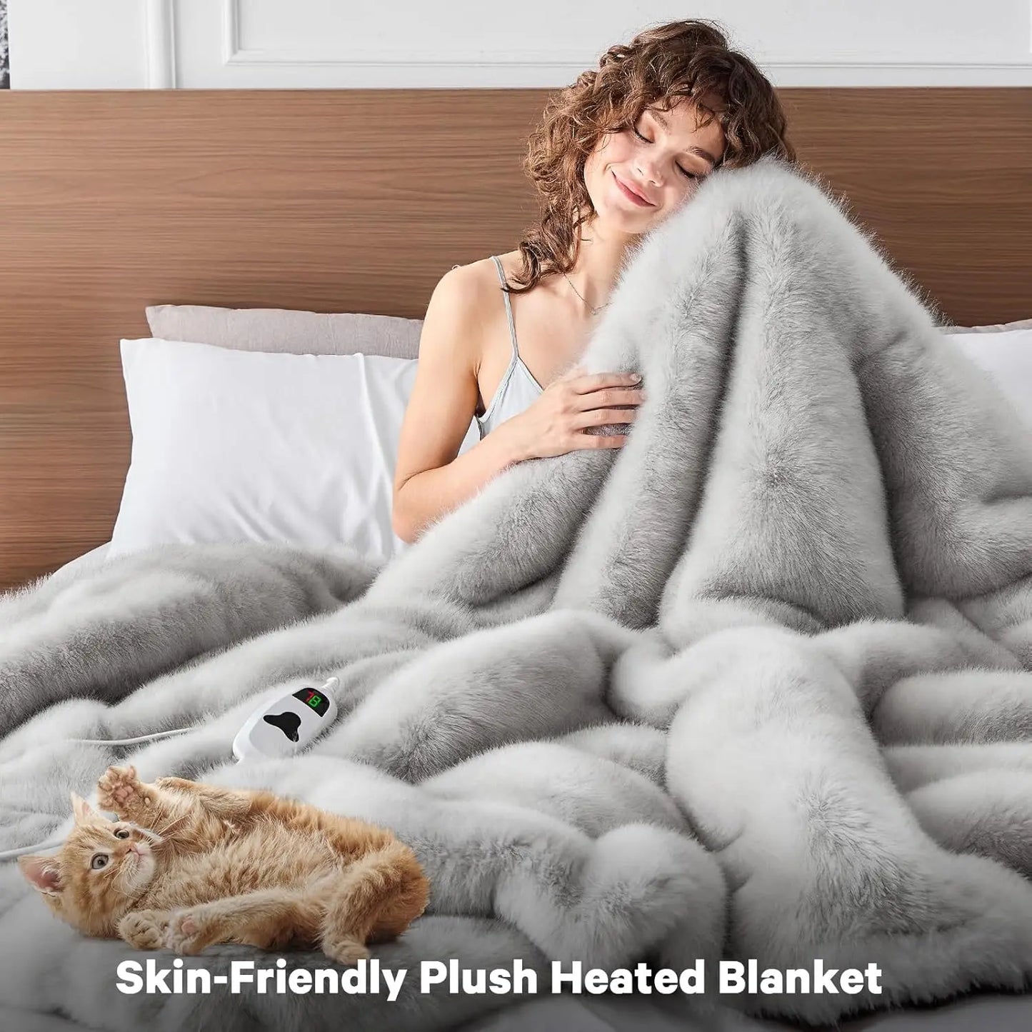 Heated Electric Blanket Throw, 50"X60" Faux Fur Heating Blanket with 10 Heat Levels & Auto Off, Cozy Winter Warming Gift