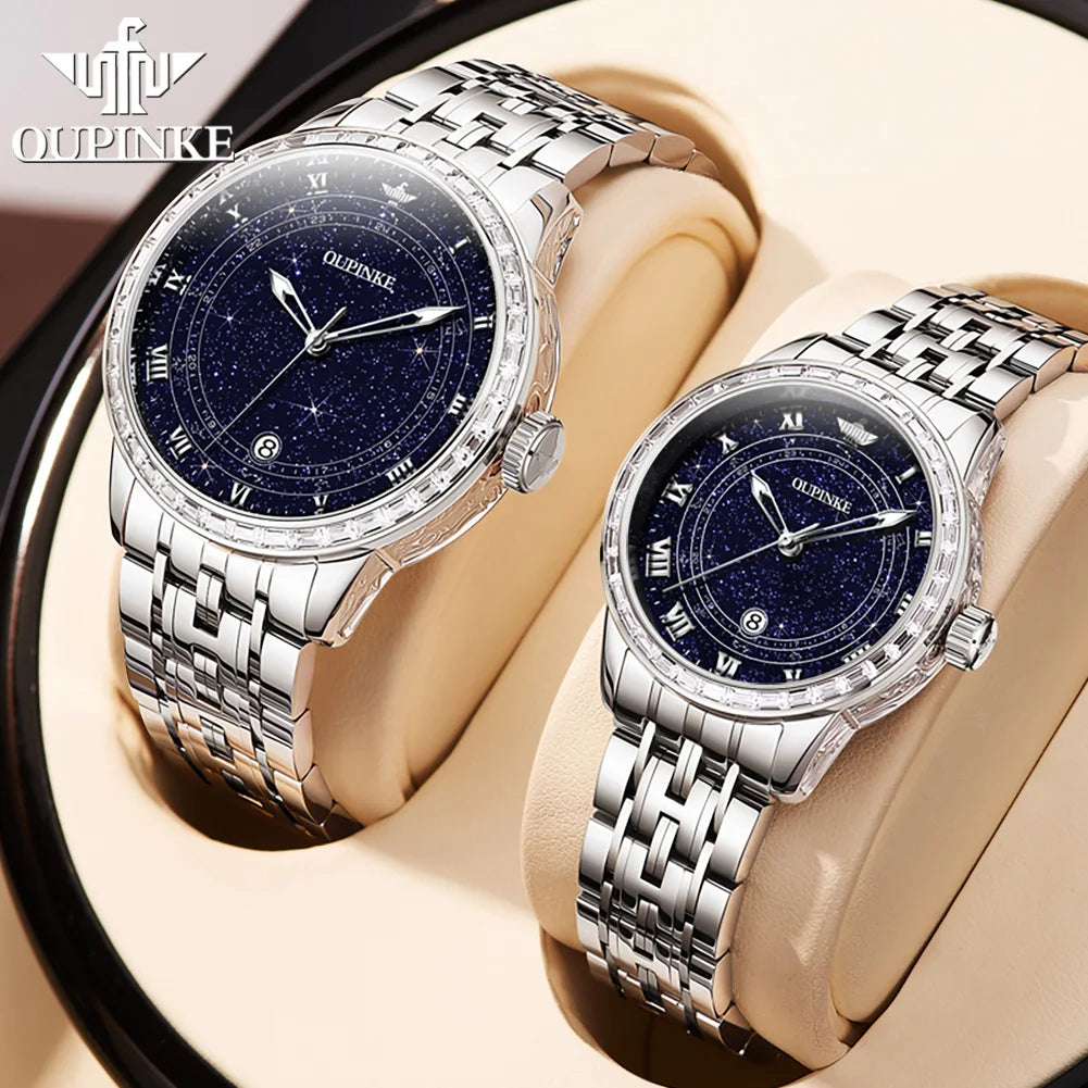 OUPINKE Top Luxury Brand Women's Watches Calendar Automatic Mechanical Watch Starry Sky Dial Romantic Gift Female Wristwatch