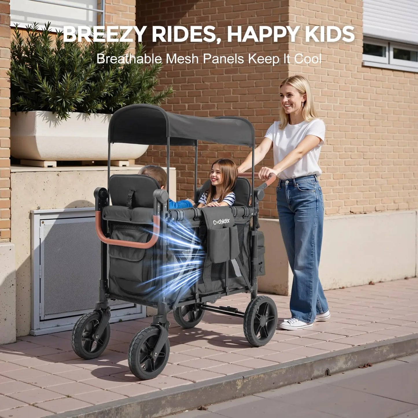 Baby stroller suitable for 2 children, foldable outdoor camping vehicle, shock-absorbing newborn stroller