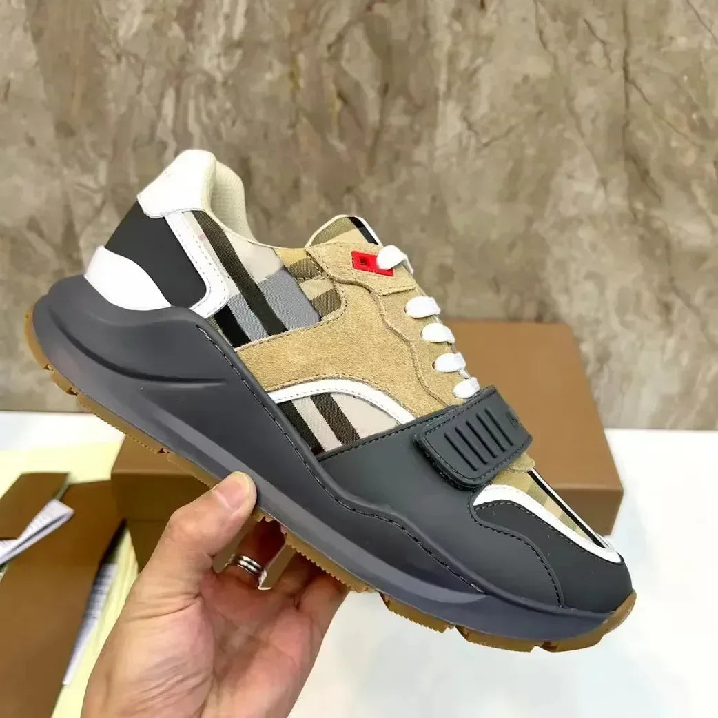Vintage Suede Casual Shoes Sneaker Leather Flat Trainers Golden Sliver Mesh Shoes Outdoor Runner Trainers Men Sport Shoes
