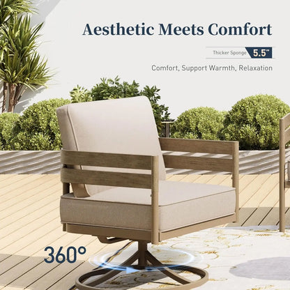 Metal Frame Patio Furniture Set, Wood-Like Modern Outdoor Patio Furniture Set with Cushion, Patio Seating Set with, Customized