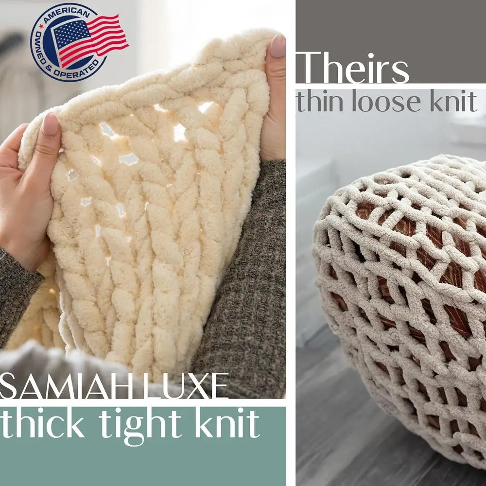 Knit Blanket Throw 50x60, Cream Chenille Chunky Knit Throw Blanket for Living Room Decor or Boho Decor, Thick Yarn Knitted Blank