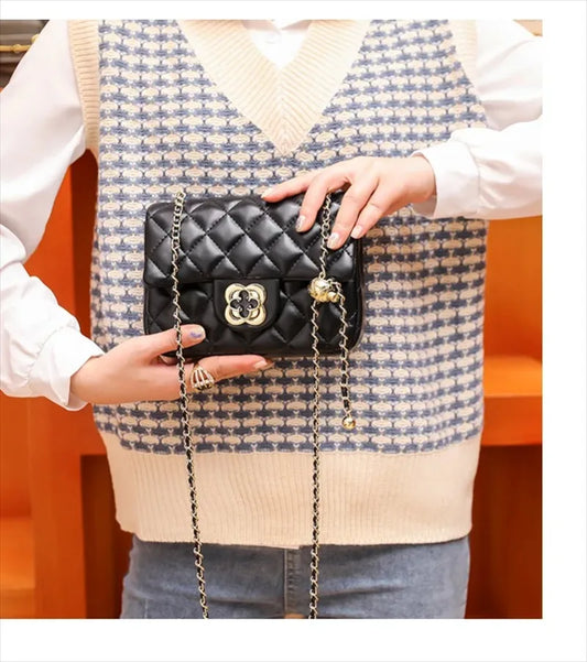 Fashion Woman's Argyle Crossbady Bag Simple PU Soft Leather Ladies Chain Shoulder Bag Female Exquisite Portable Storage BC3-2