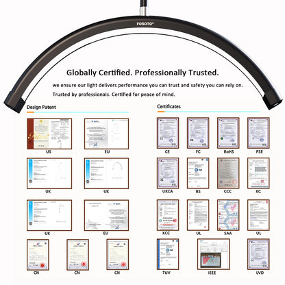 Fosoto FT-Y8II 28 Inch Led Lash Light Half-Moon Shaped Light Led Video Light With Floor Tripod For Tattoo Beauty Salon Eyelash