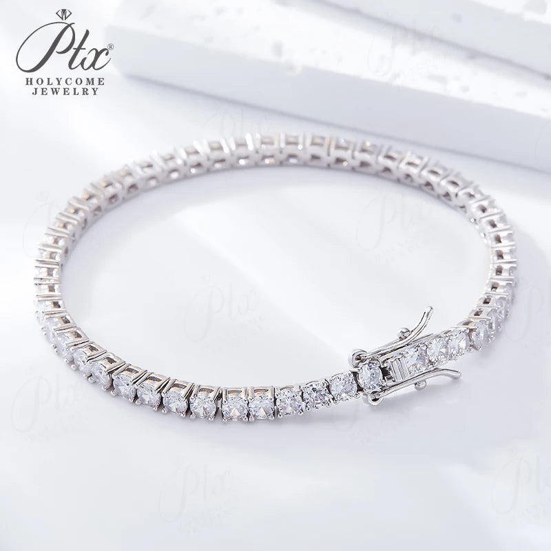 Moissanite 5mm Round Cut S925 Sterling Silver Tennis Bracelet Women Fashion Simple Engagement Wedding Fine Jewelry 7/7.5/8inch