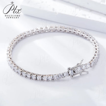 Moissanite 5mm Round Cut S925 Sterling Silver Tennis Bracelet Women Fashion Simple Engagement Wedding Fine Jewelry 7/7.5/8inch