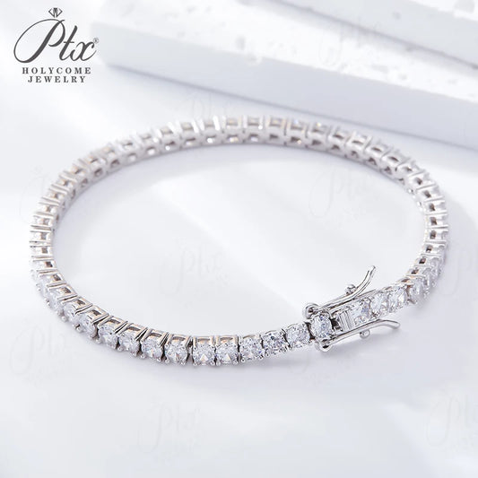 Moissanite 5mm Round Cut S925 Sterling Silver Tennis Bracelet Women Fashion Simple Engagement Wedding Fine Jewelry 7/7.5/8inch