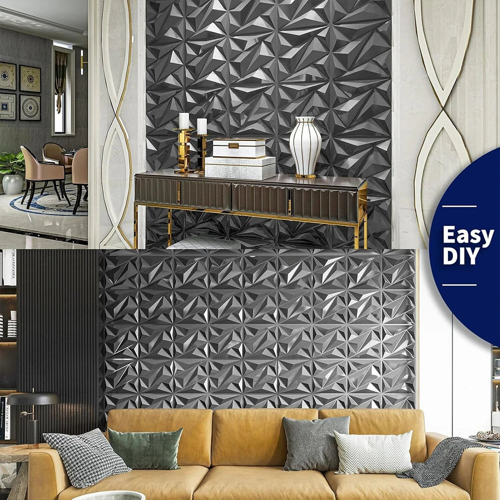 50/100Pcs 3D Wall Panel Diamond 30x30cm Wall Covering Panels Black/White 3D Wall Paper for Living Room Gaming Room TV Background