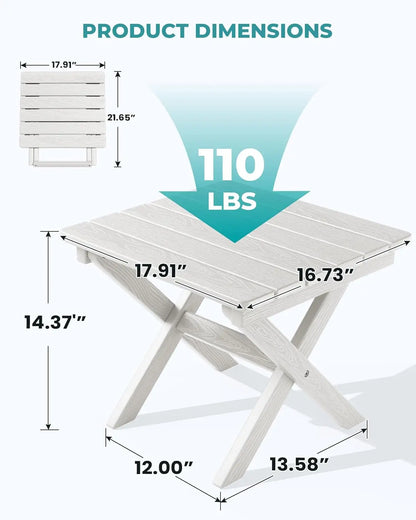 Portable Folding Adirondack Side Table, HDPE Outdoor End Table, Weather-Resistant, 110 lbs Capacity, White