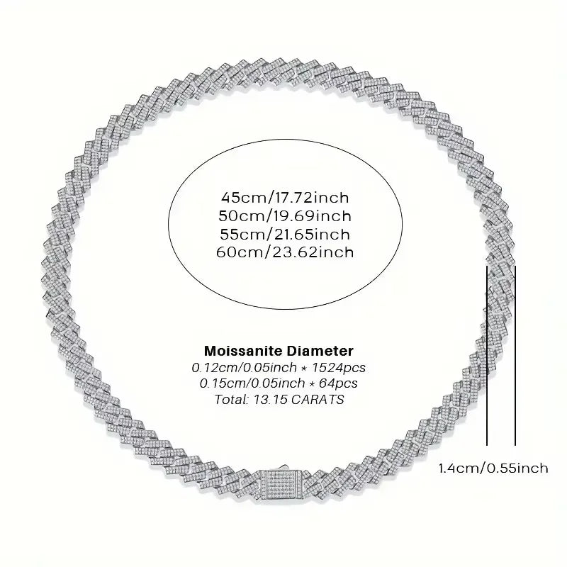 1pc Moissanite Necklace 925 Sterling Silver 18K Golden Plated Cuban Chain, Hip Hop Cuban Necklace Cuban Clavicle Chain For Men