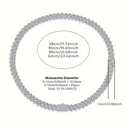 1pc Moissanite Necklace 925 Sterling Silver 18K Golden Plated Cuban Chain, Hip Hop Cuban Necklace Cuban Clavicle Chain For Men