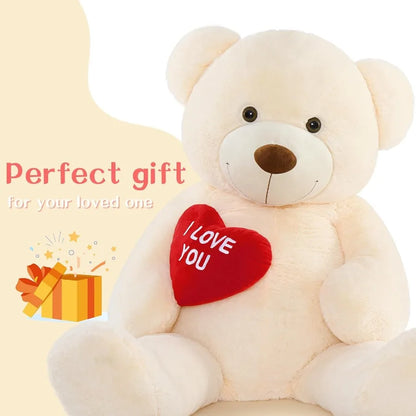 6ft Red Heart Giant Teddy Bear Stuffed Animal with Embroidered I Love You for Girlfriend Christmas Birthday Gift White Huge Val