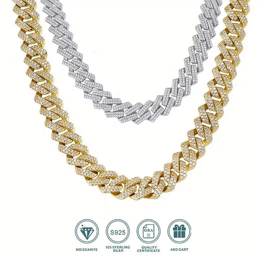 1pc Moissanite Necklace 925 Sterling Silver 18K Golden Plated Cuban Chain, Hip Hop Cuban Necklace Cuban Clavicle Chain For Men