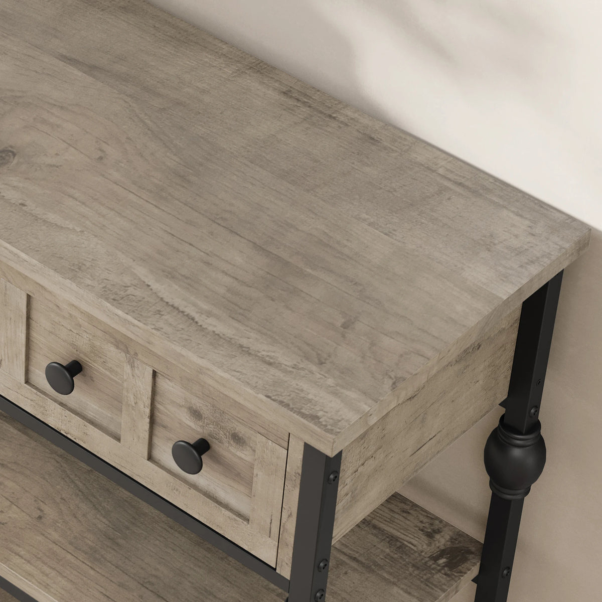 52.5 in Long Console Tables for Entryway with 3 Drawers, 3-Tier Industrial Metal Frame Sofa Table with Roman Column Legs for Hallway, Living Room, Foyer