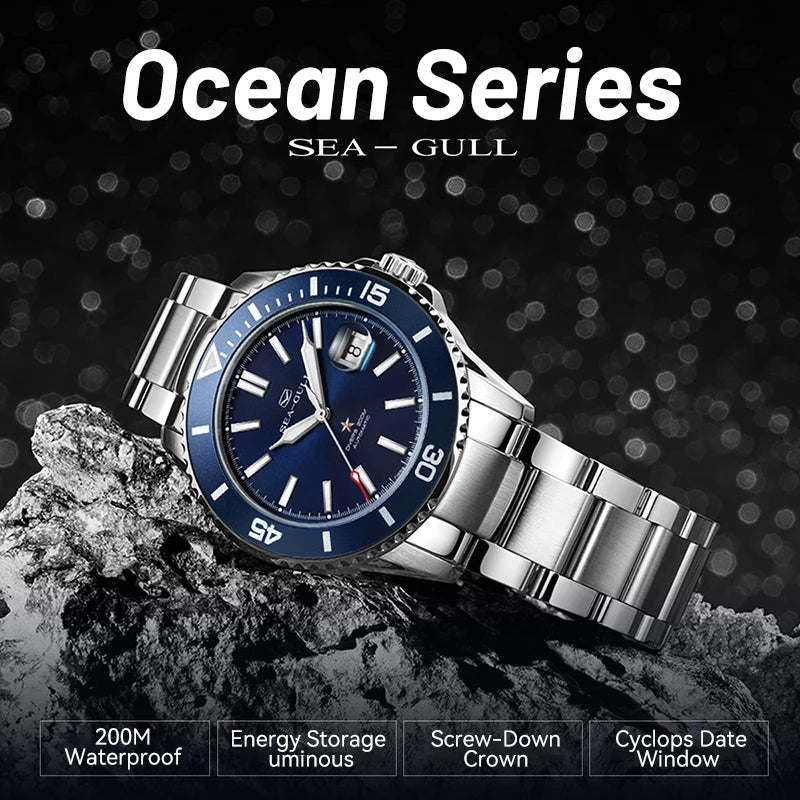 Seagull Men Watch 200m Diving Business Waterproof Fashion Automatic Mechanical Watch Ocean Series Sapphire crystal Luminous 1523