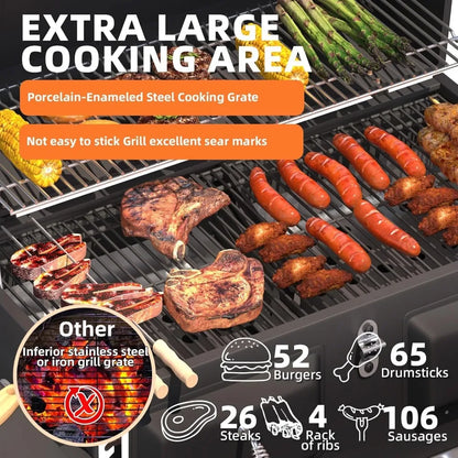 36 In Extra Large Charcoal Grill - 620 Sq.In Oversized BBQ Area with Thermometer & Individual Lifting Charcoal Trays, Storage C