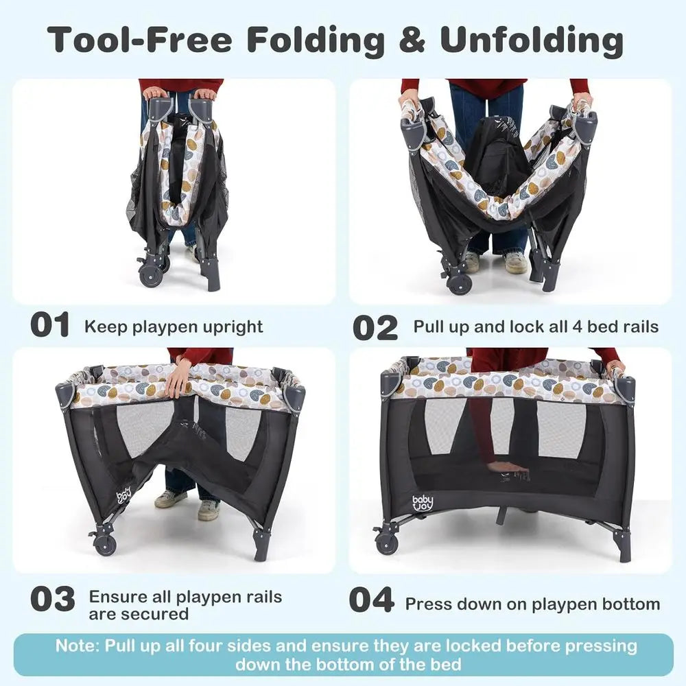 Portable Baby Playard with Bassinet, Cradle, Diaper Bag, Music, and Changing Station in Blue