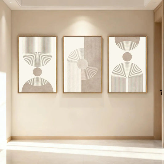 Beige Neutral Canvas Wall Art Framed Geometric Abstract Decor for Living Room Bedroom Office 16x24 Set of 3