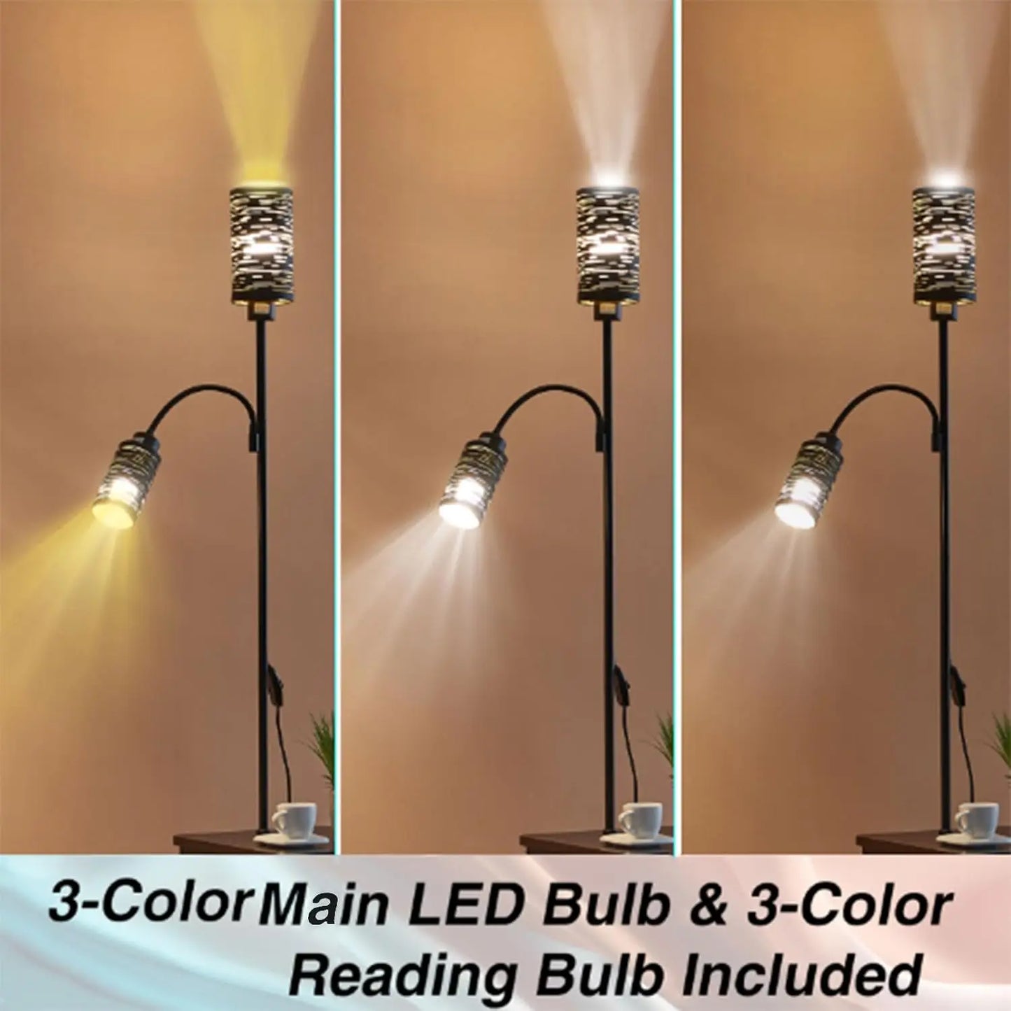 Floor Lamp with End Table, Wicker Drawer & Shelf, 2 Bulbs Included, Small Space Nightstand for Bedroom, Living Room