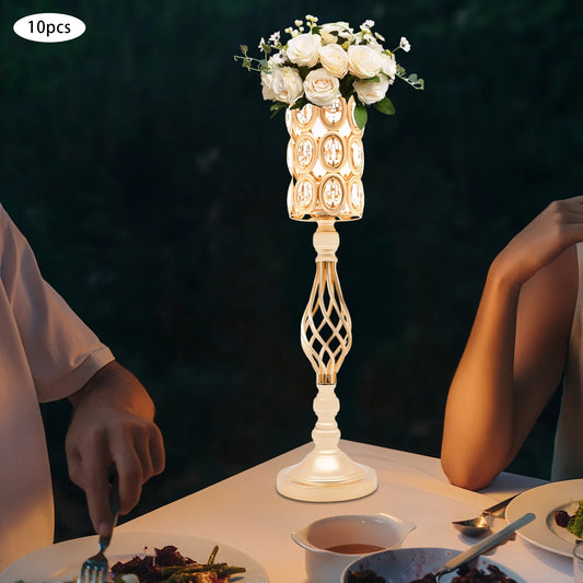 Wedding Flower Vases, 10Pcs Gold Crystal Table Centerpieces, 24in Tall, for Party, Reception Decoration