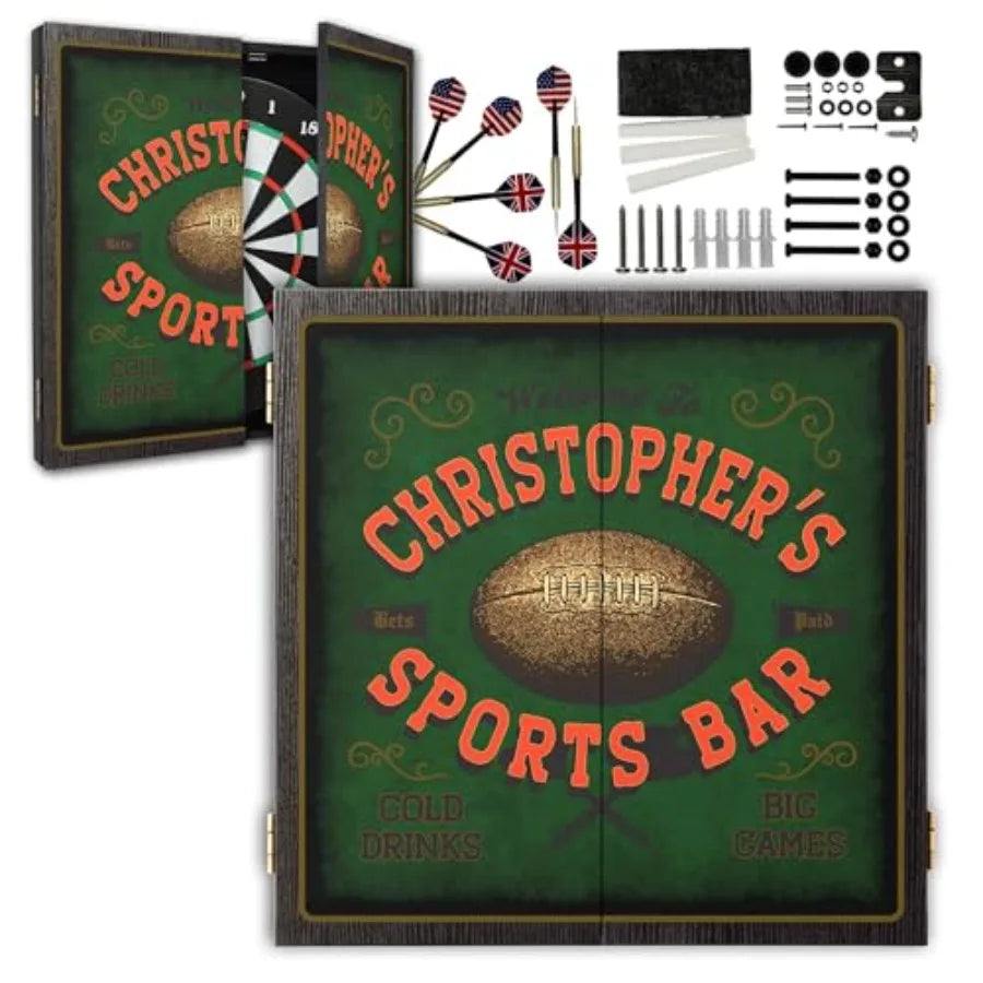 Personalized Dartboard and Cabinet Set with 6 Steel Tip Darts for Home Entertainment Customizable Design Compact Storage Soluti