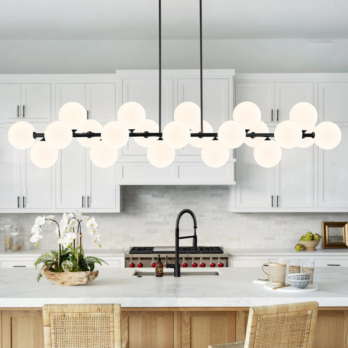 21-Lights Sputnik Chandelier Height Adjustable 70.8in Bubble Glass Chandelier for Dining Room Kitchen Island Mid Century
