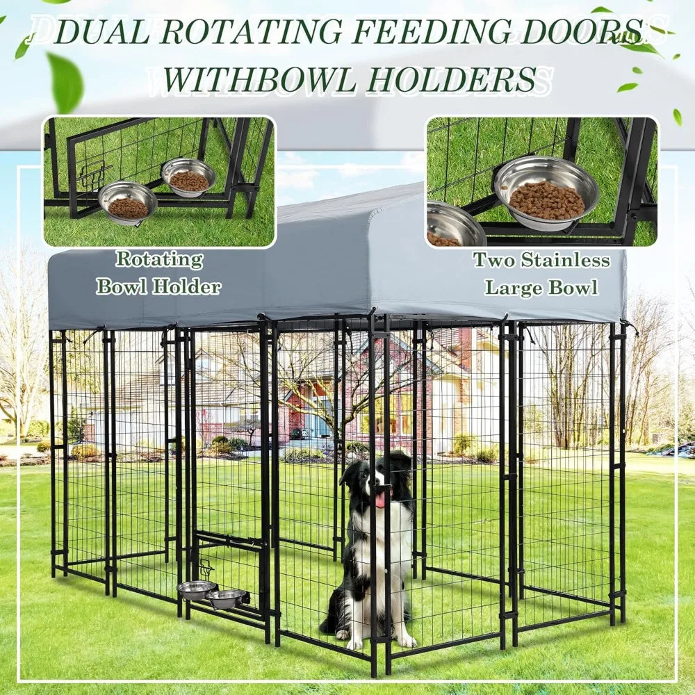 Outdoor Dog Kennel for Large Dogs, 8x4x6 FT Dog Enclosure with Waterproof, Heavy Duty Welded Wire Steel Dog Playpen Fence with