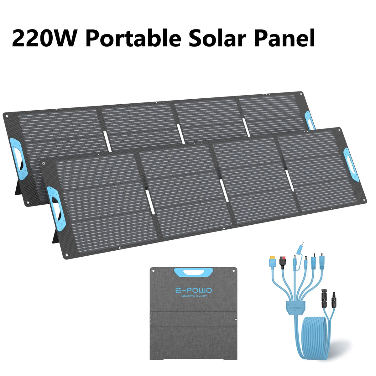 E-POWO Portable Solar Panel 220W ETFE Foldable Solar Charger for Power Station Camping RV Hurricane Phones Full Kit Military-Grade Quality
