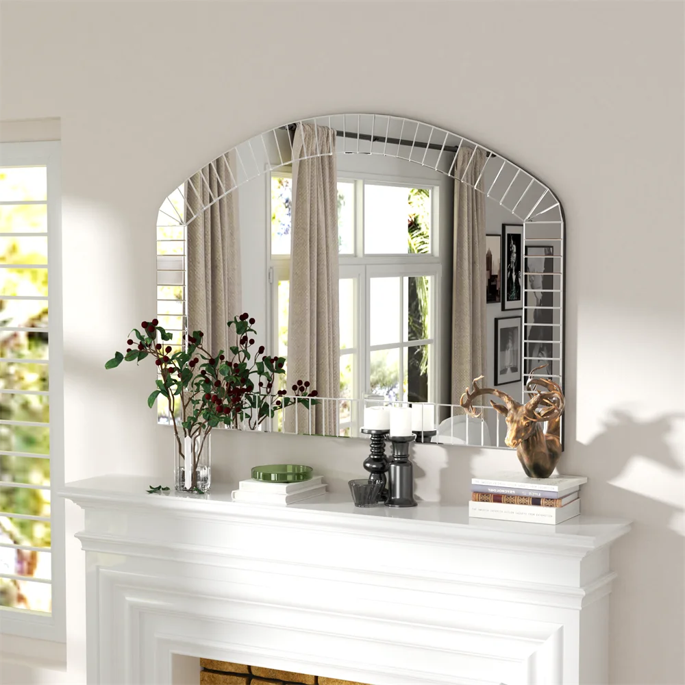 Large Wall Mirror 100 x 70cm Arched Venetian Mirror with Beveled Glass Frame Accent Mirror for Entry Living Room Bathroom Decor
