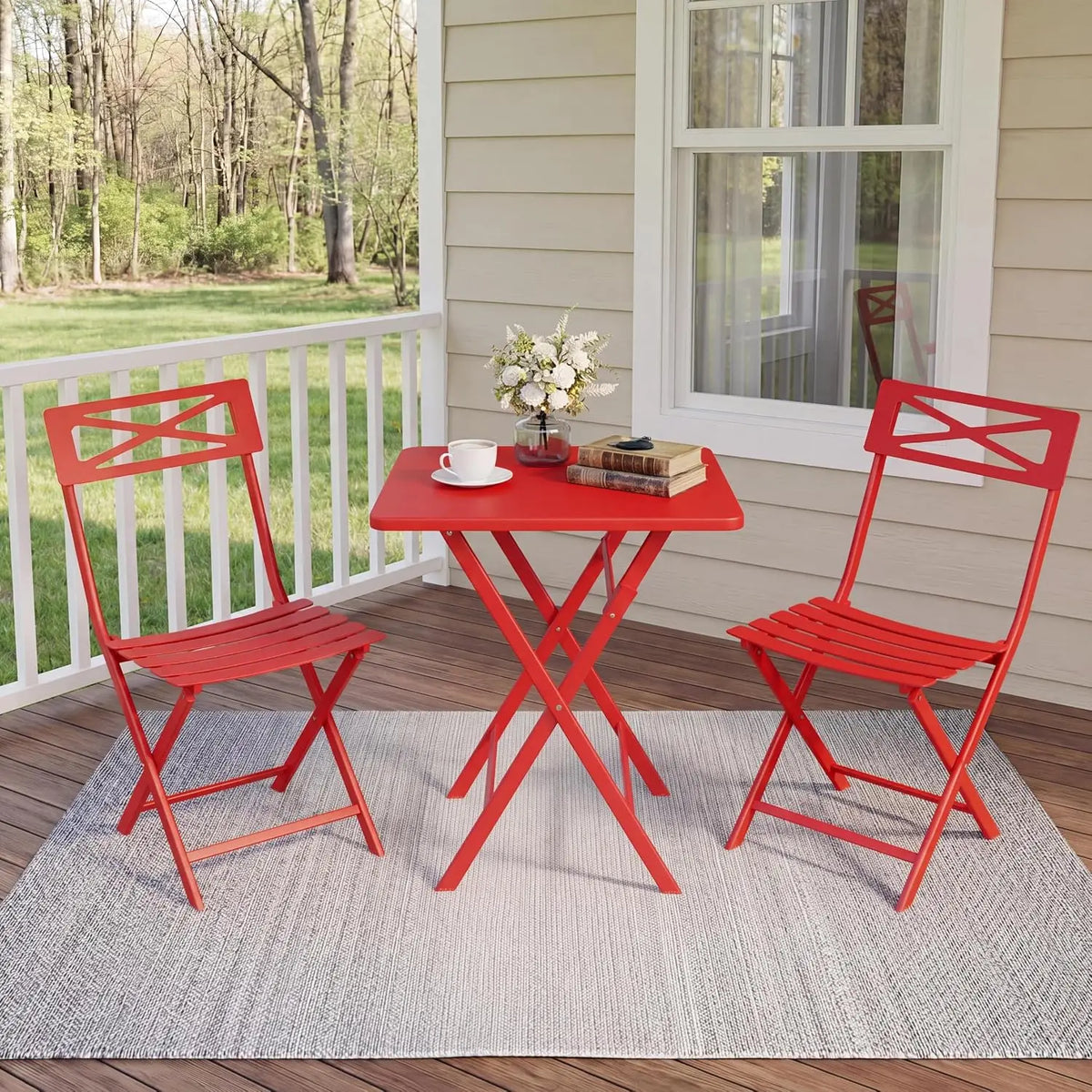 3PCS Bistro Set, Folding Patio Furniture Set w/ 2 Chairs,Solid Steel