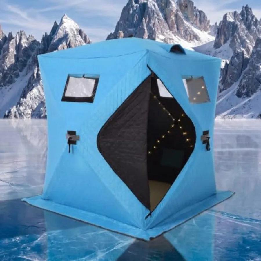 Ice Fishing Tent for 2-3 Person, 210D Insulated Pop-Up Shelter with LED Light Strip