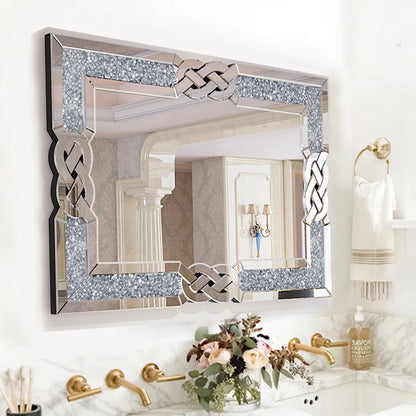 XL Large Crystal Crush Diamond Mirror Vanity Silver Decorative Wall Hang Mirror
