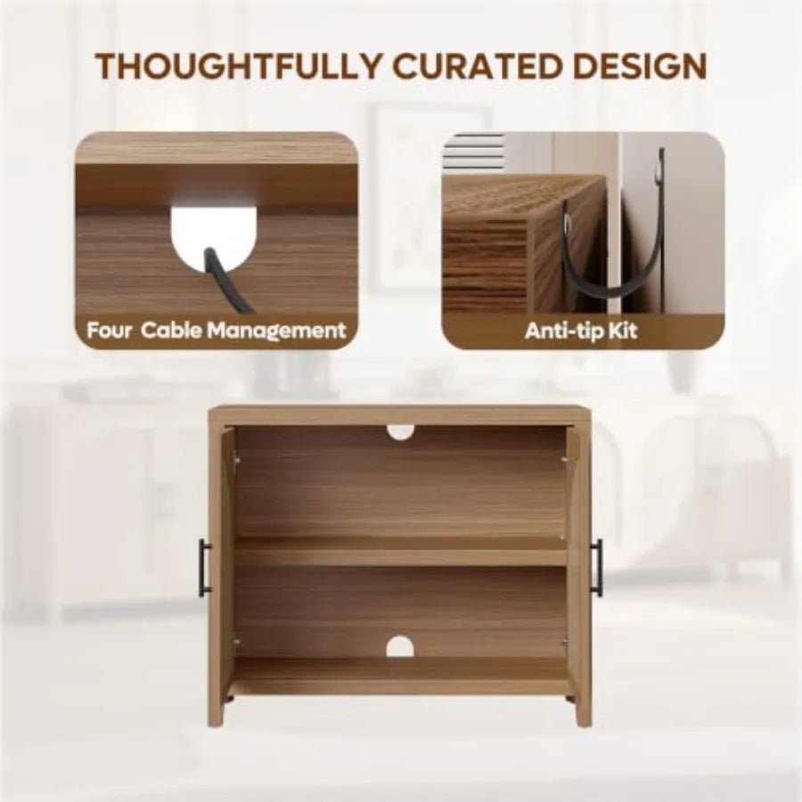 37 Fluted Sideboard Buffet Cabinet with Storage for Dining Room or Living Room, Elegant Beige Finish, Ample Shelving and Drawer