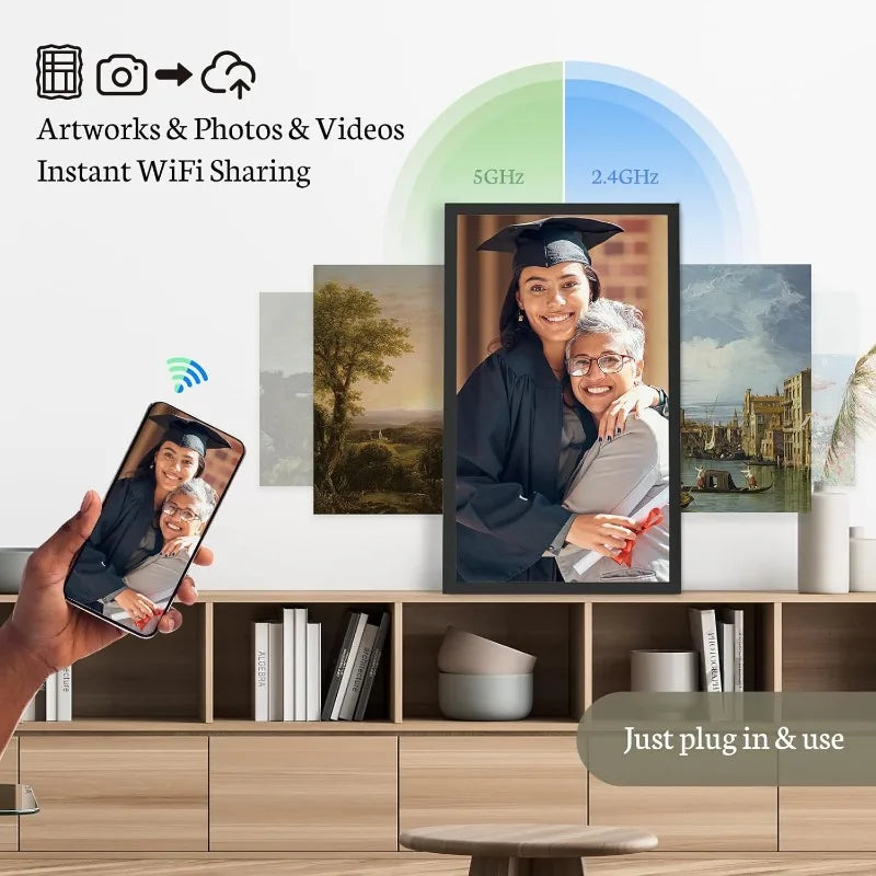 32 Inch Large Digital Picture  Frame with Bluetooth Speaker, Remote Control, Share Pictures via App, Auto-Rotate, Black