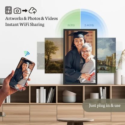 32 Inch Large Digital Picture  Frame with Bluetooth Speaker, Remote Control, Share Pictures via App, Auto-Rotate, Black