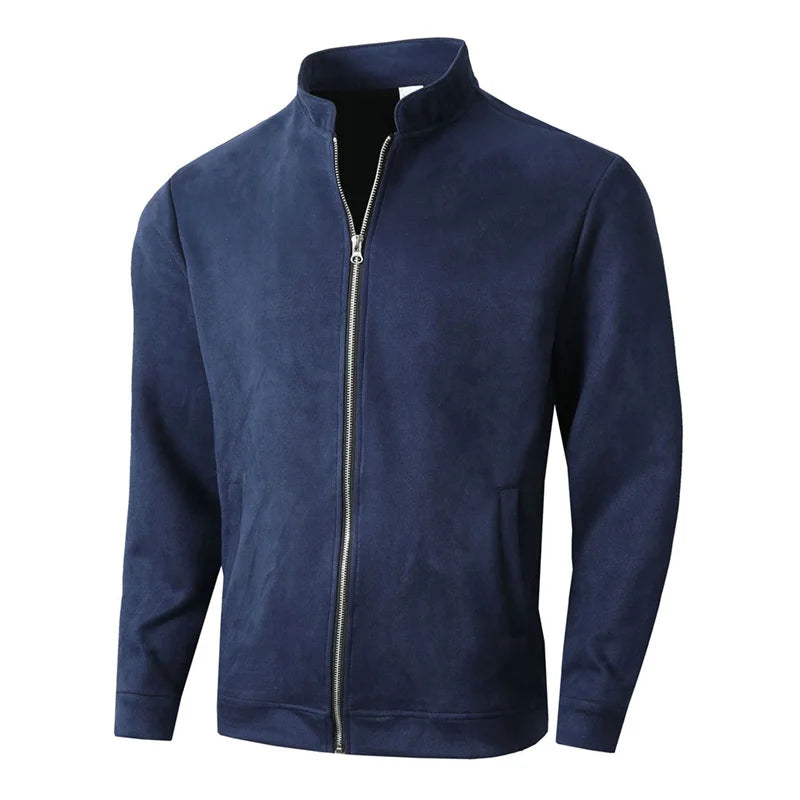 Autumn Winter Slim Fit round collar Jacket Men sportswear Casual Zipper Cardigan Coat pure color Male Fashion long sleeve Jacket