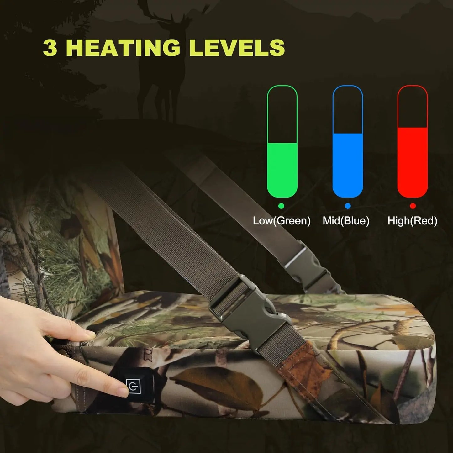 Heated Hunting Seat Cushion with Backrest, Adjustable Tree Stand Seat, Portable for Hunting, Ice Fishing, Camping (Battery Not I