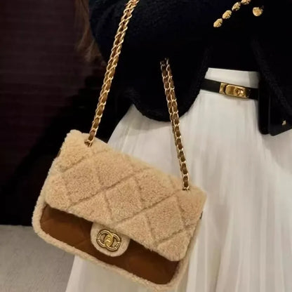 teddy bear square fat lamb plush mini rhombus shoulder chain mouth cover bag for women BC7-2