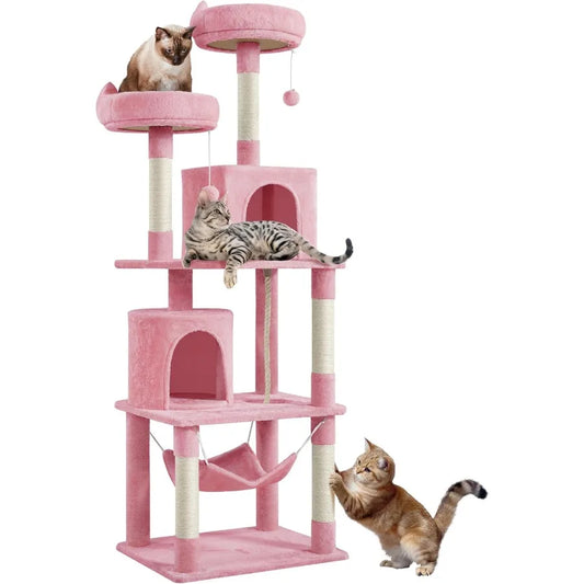 70.5in Multi-Level Cat Tree for Indoor Cats with Hammock 2 Plush Perches Dangling Ball and Play House Activity Center Ideal for
