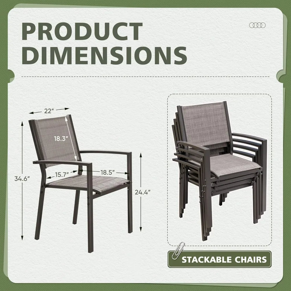 Flamaker Patio Chairs Textilene Outdoor Chairs Set of 6 Stackable Dining Chair for Backyard, Deck, Poolside (Grey)