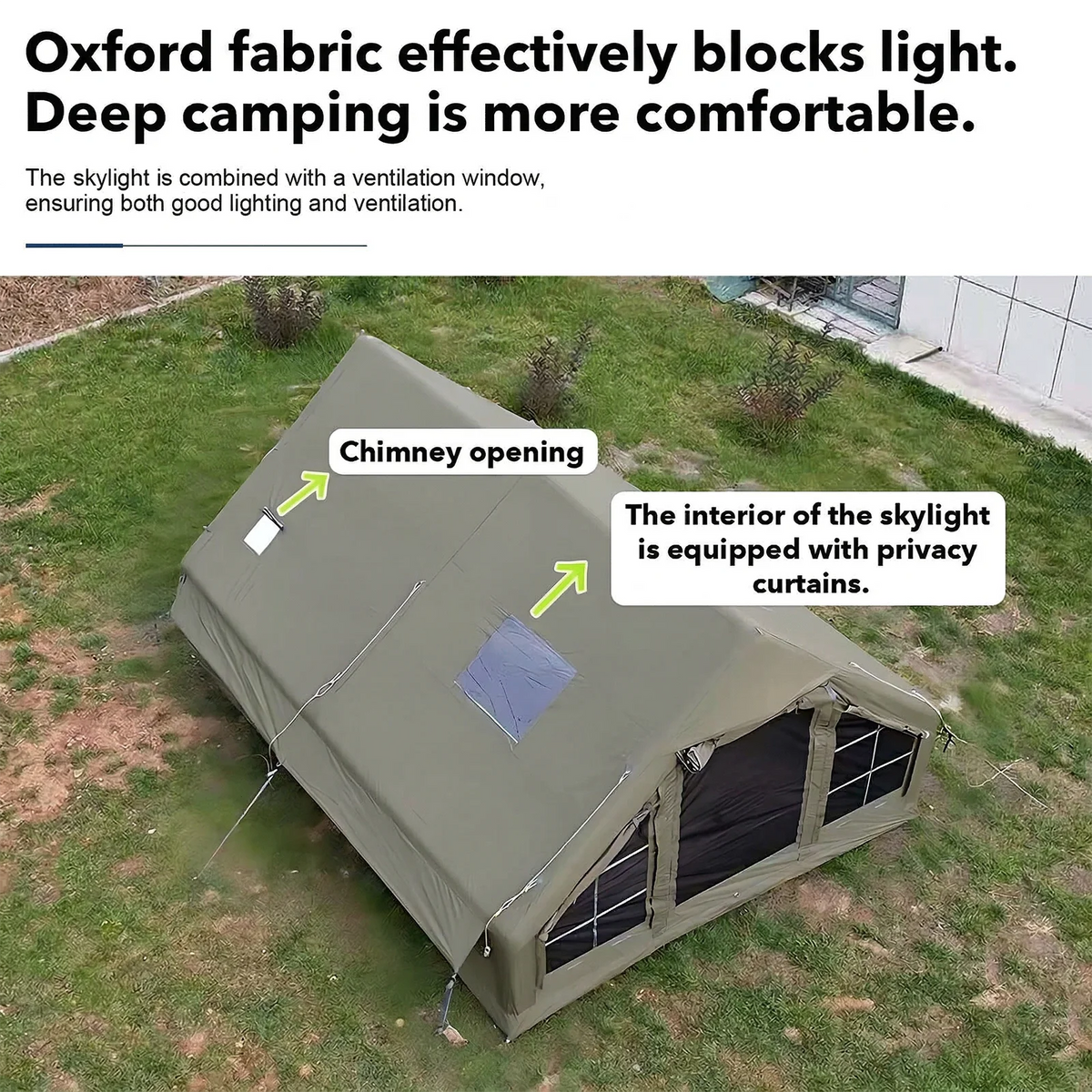 SENLEETO 129 Square Feet Inflatable Glamping Tent 4-8 Person for Camping with Waterproof Mat,4 Season Blow up Tent with Stove Jack&AC Vent,Easy Setup Air Tent with High Pressure Pump