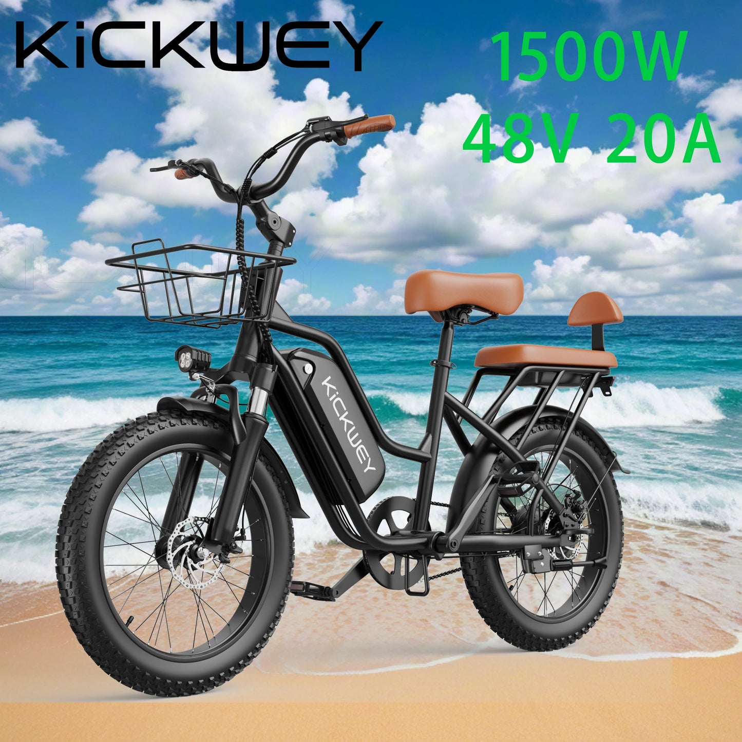 Kickwey LD20 Electric Mountain Bike 1500W Power Motor 48V20Ah Portable Battery Ebike Long Range Dual Disc Brakes Electric Bike