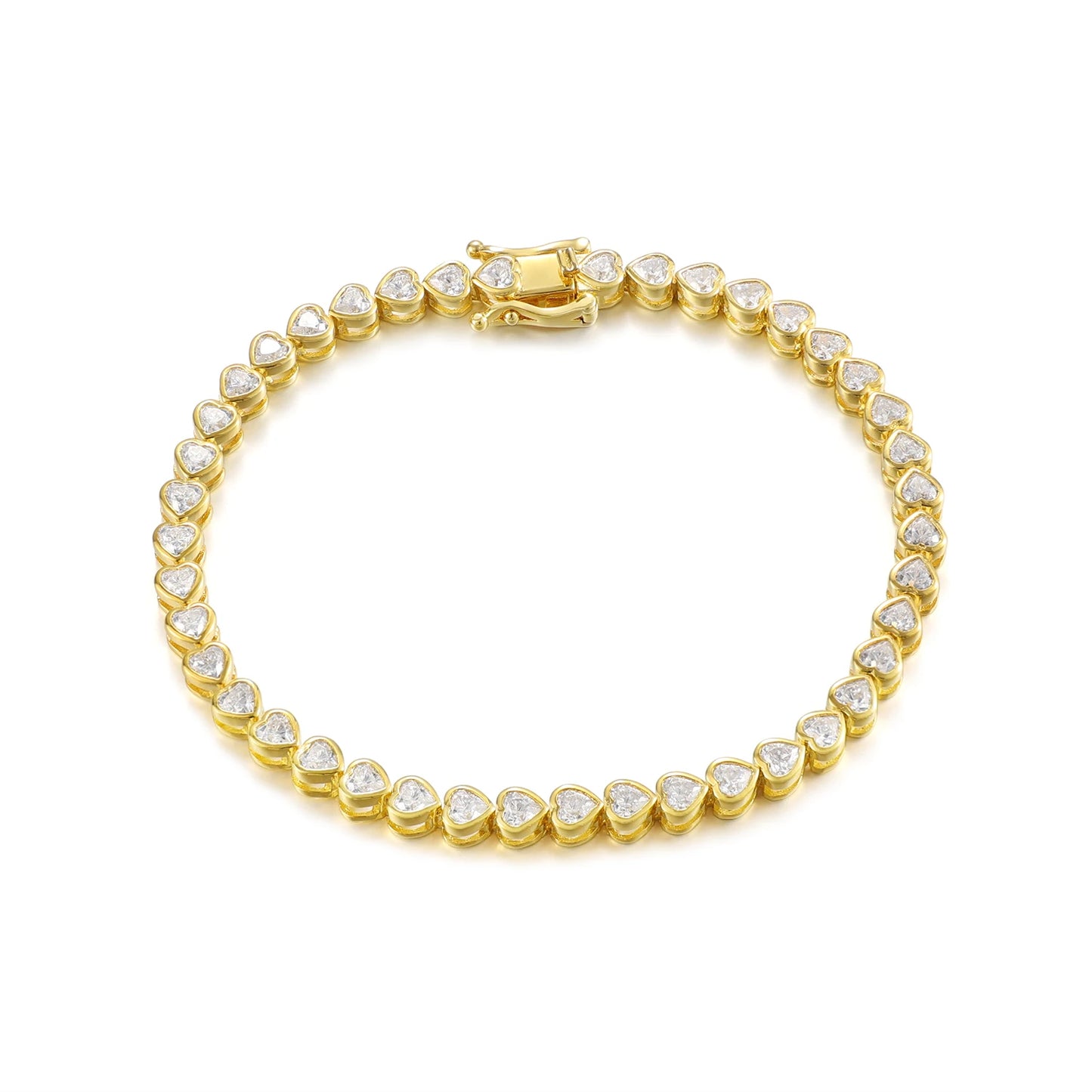 GEM'S BALLET Heart Shape 3x3mm Moissanite Bezel Set Tennis Bracelet 925 Sterling Silver 14K Gold Stackable Bracelet Gift for Her