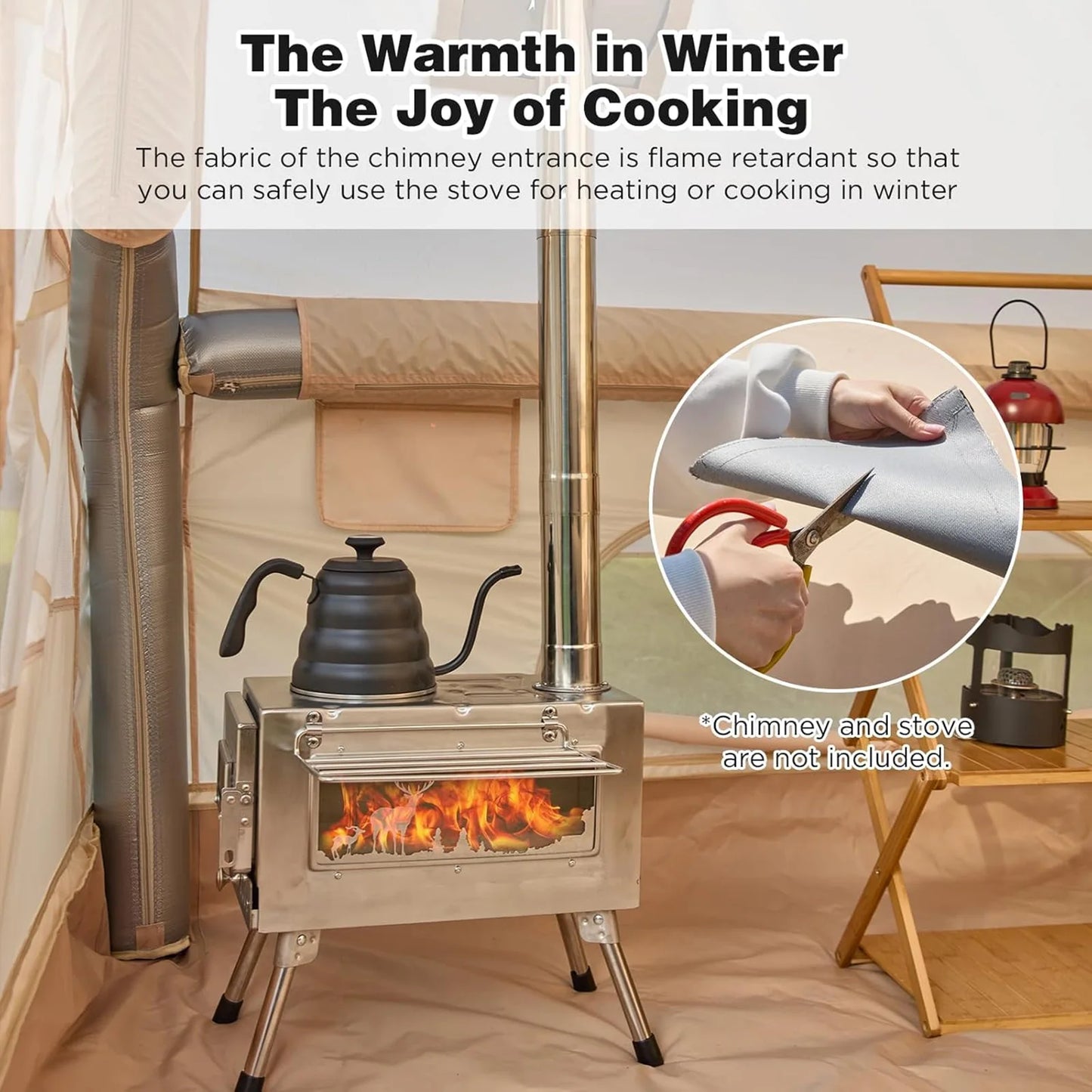 SENLEETO 13'x10' Inflatable Camping Tent with Waterproof  Floor Mat&Firproof Mat,4 Season Glamping Air Tent with Chimney Opening